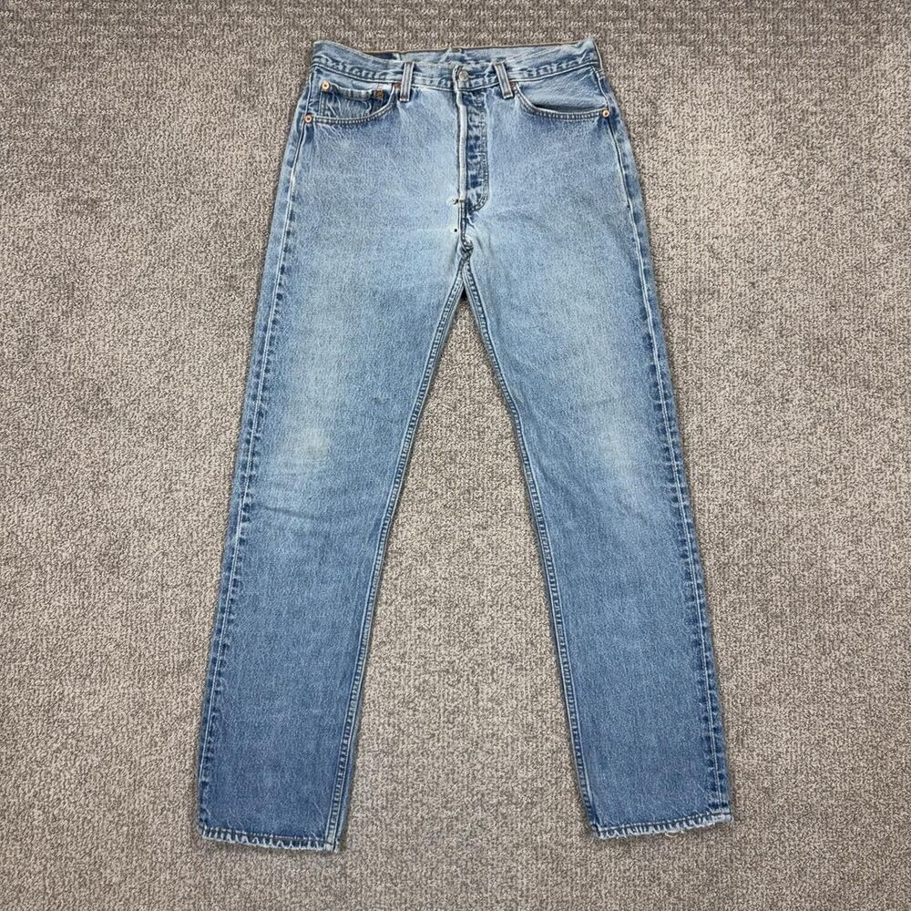 Vintage Levis 501 Jeans Mens 33x34 Light Wash Straight Button Fly USA Thrashed